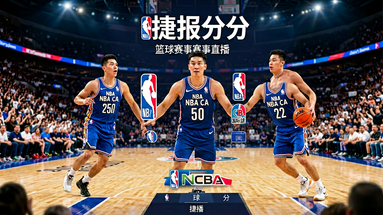 捷报比分篮球赛事直播页面，展示NBA与CBA比赛数据